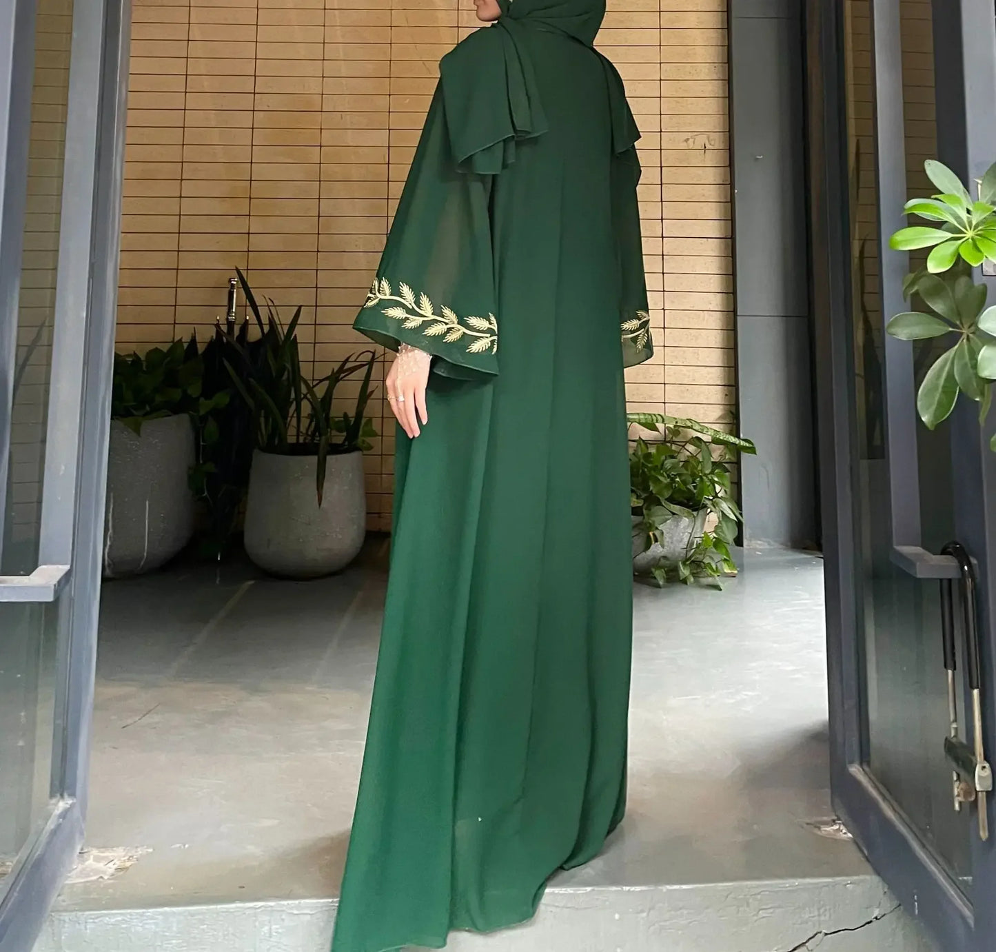 Women's Embroidered Abaya Dress with Scarf