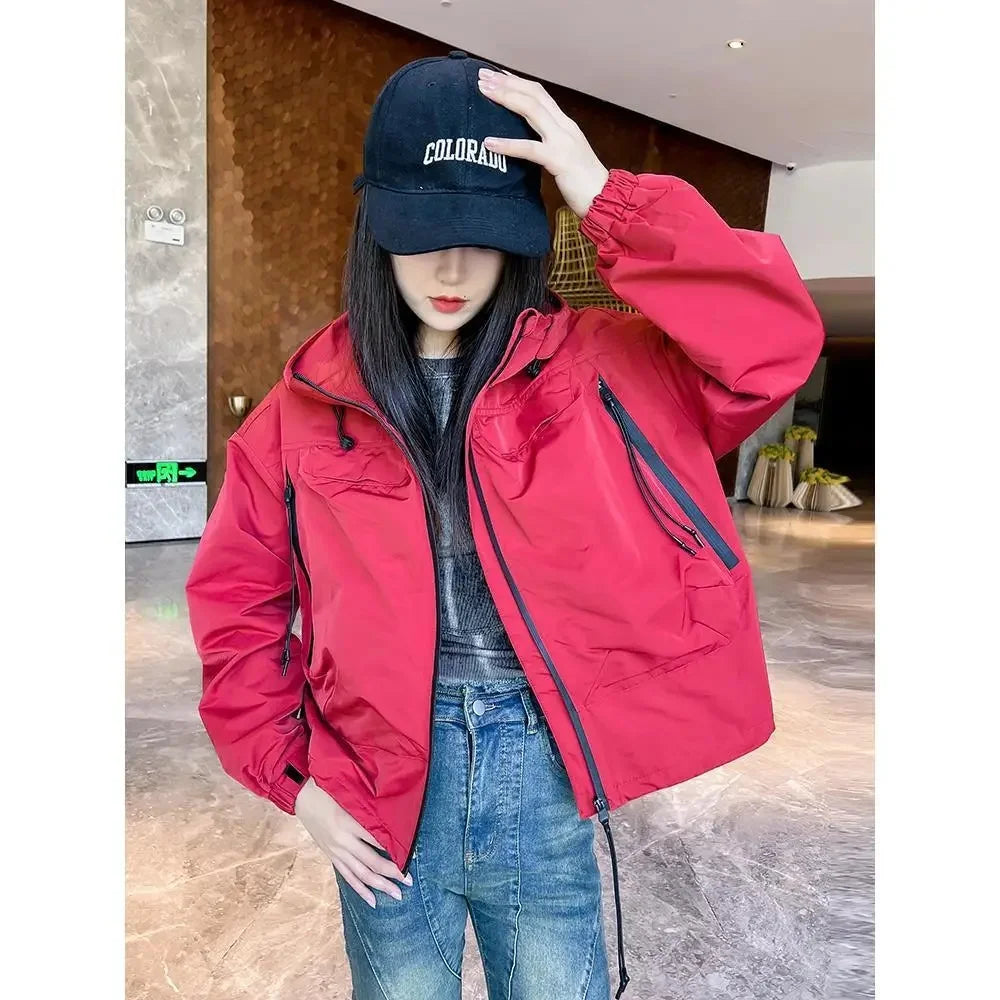Plus-Size Hooded Windbreaker Jacket