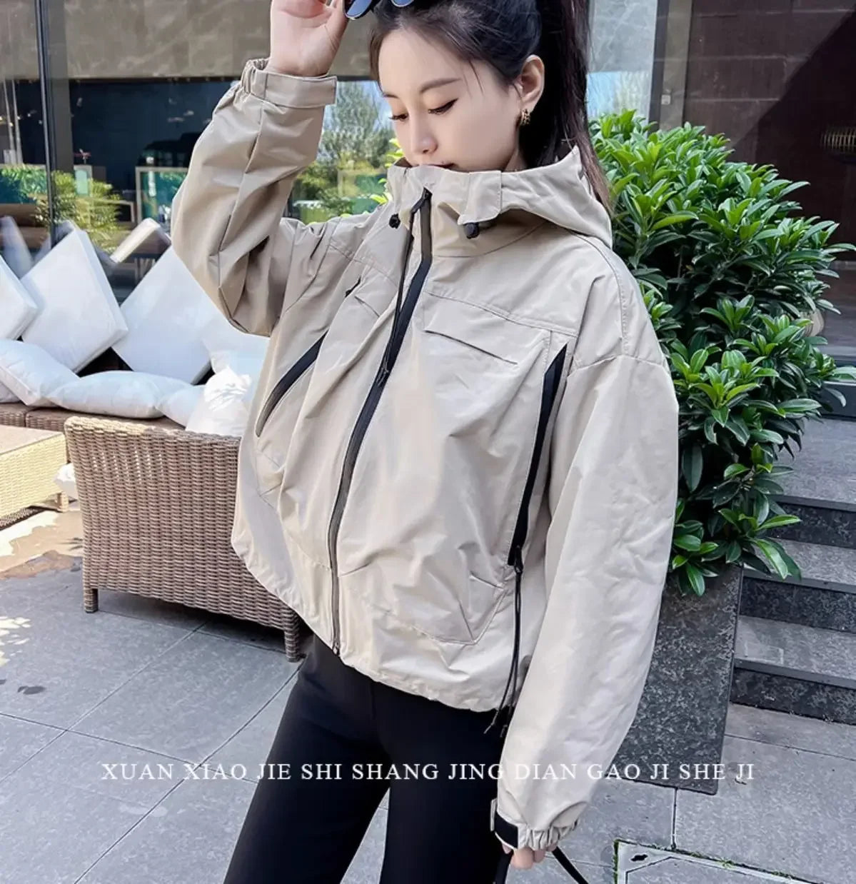 Plus-Size Hooded Windbreaker Jacket