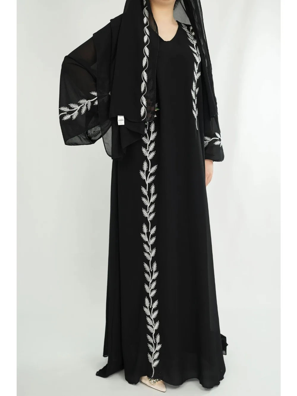 Women's Embroidered Abaya Dress with Scarf