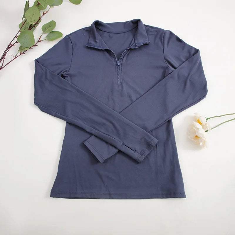 Women's Half-Zip Yoga Top with Thumbholes