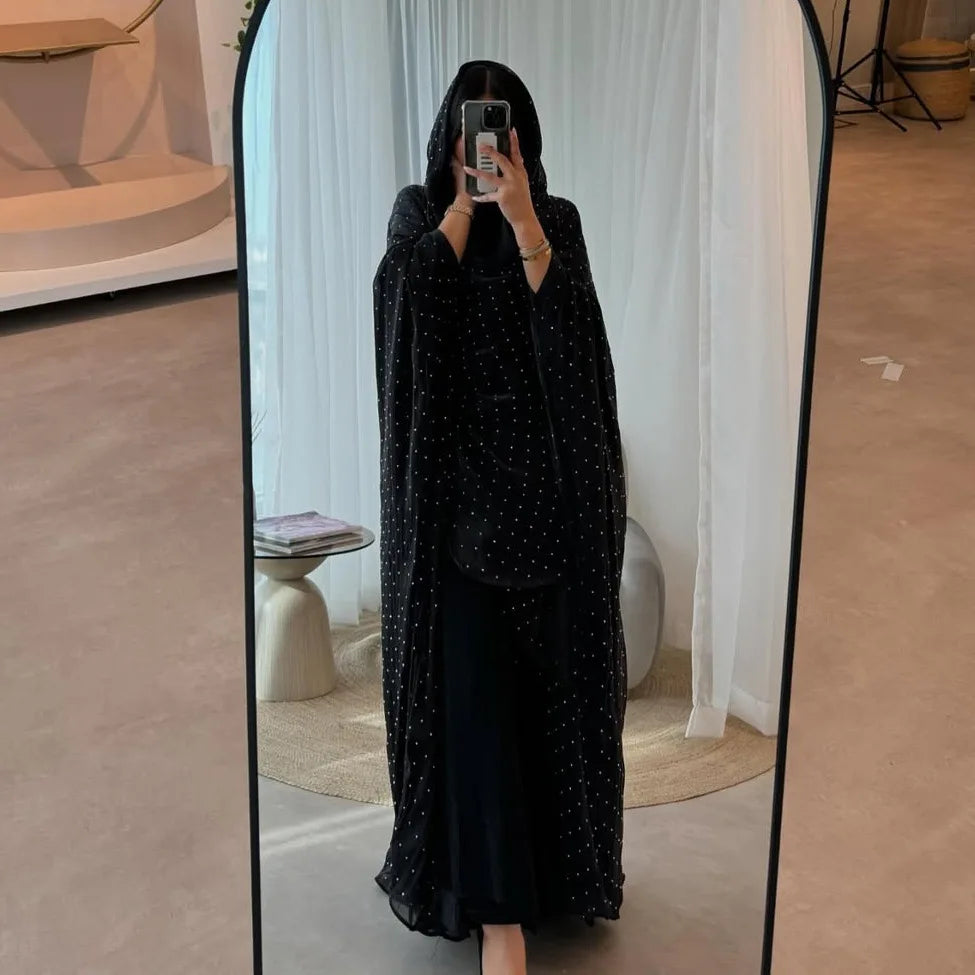 Dubai Diamonds Open-Front Abaya Kaftan