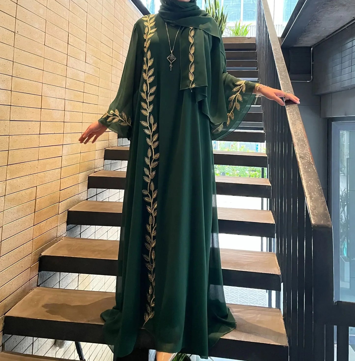 Women's Embroidered Abaya Dress with Scarf