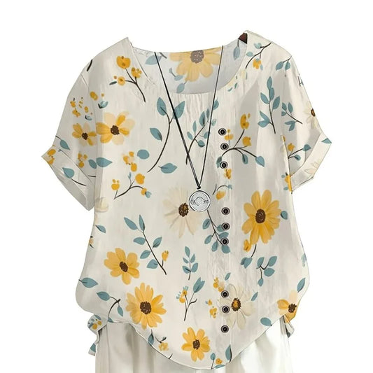 Women's Floral Cotton-Linen Tunic