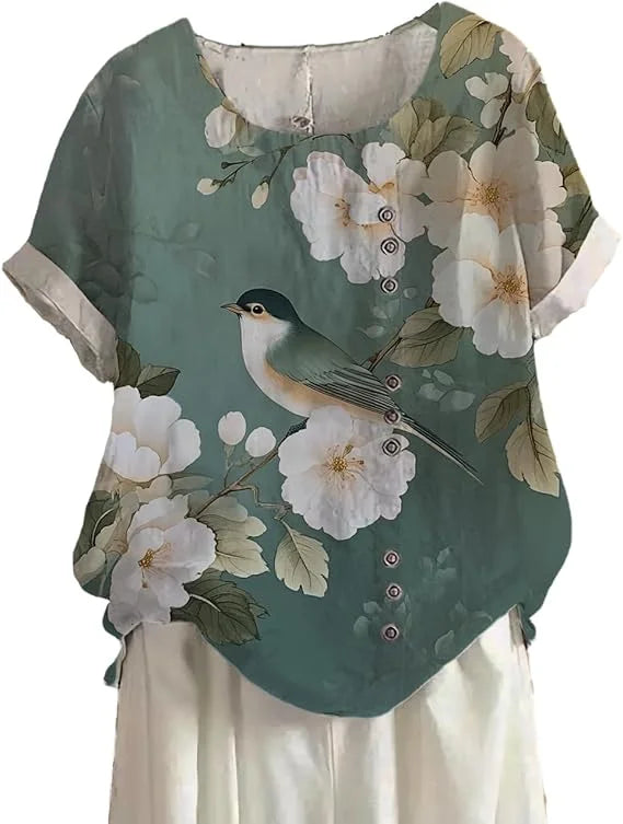 Women's Floral Cotton-Linen Tunic