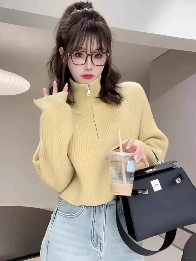 Women's Loose Half-Zip Turtleneck Sweater