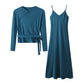 Women's Ribbed Wrap Top & Satin Dress Set