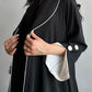 Contrast Trim Open-Front Abaya Cardigan