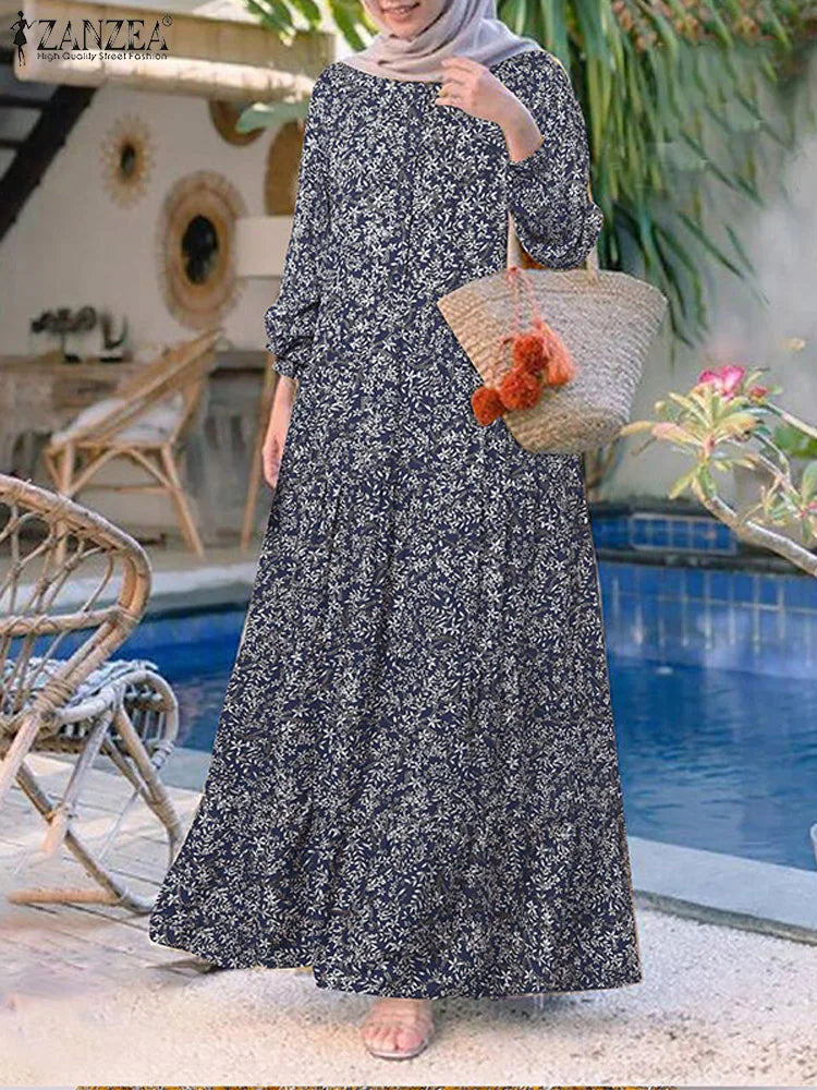 Women's Floral Printed Maxi Abaya Dress