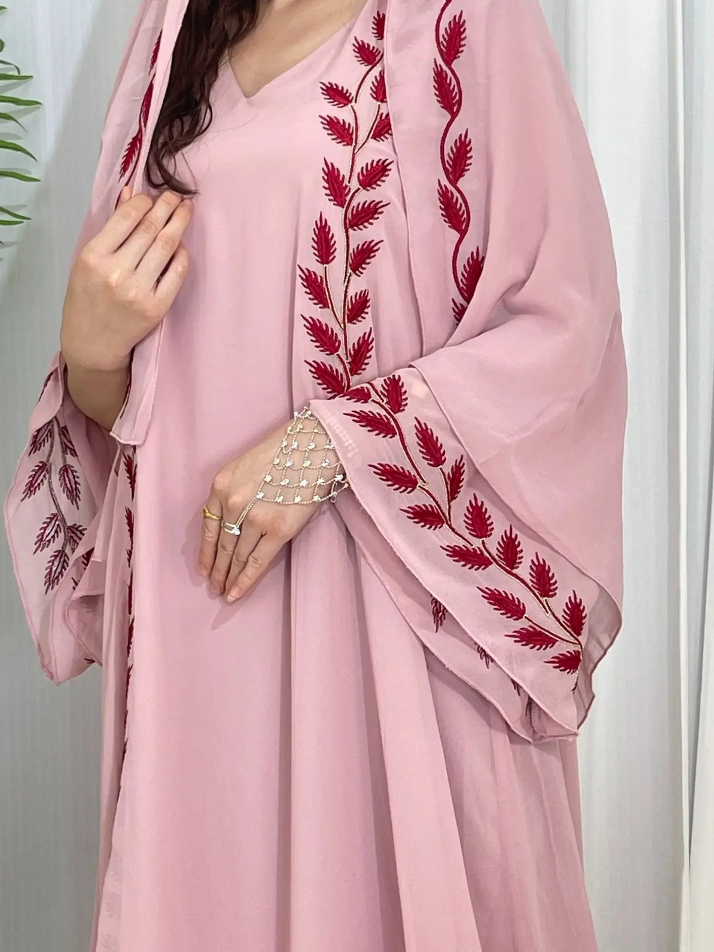 Women's Embroidered Abaya Dress with Scarf