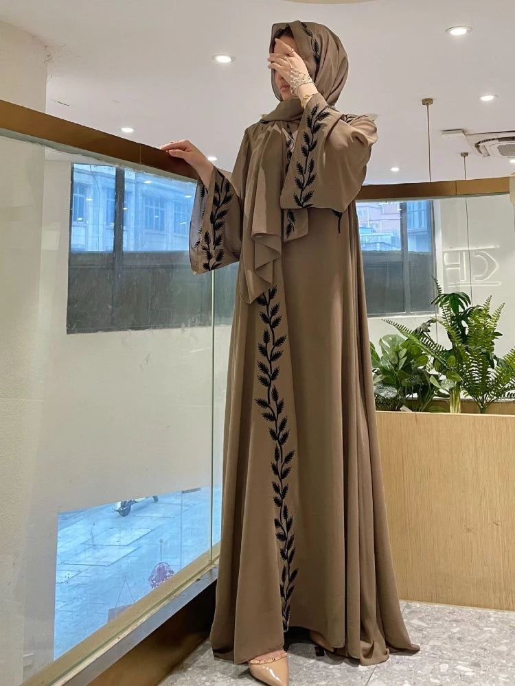 Women's Embroidered Abaya Dress with Scarf