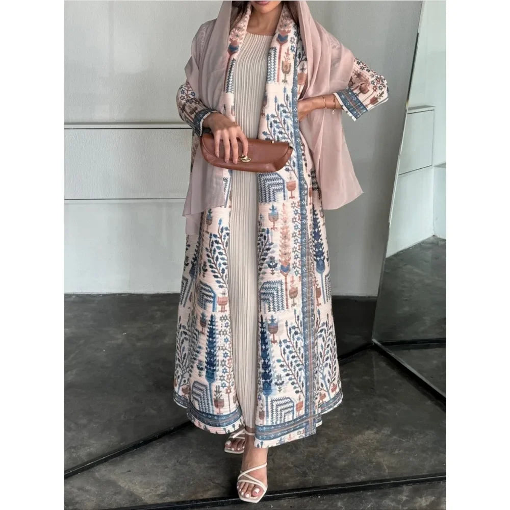Women's Pleated Open Abaya Maxi Dress