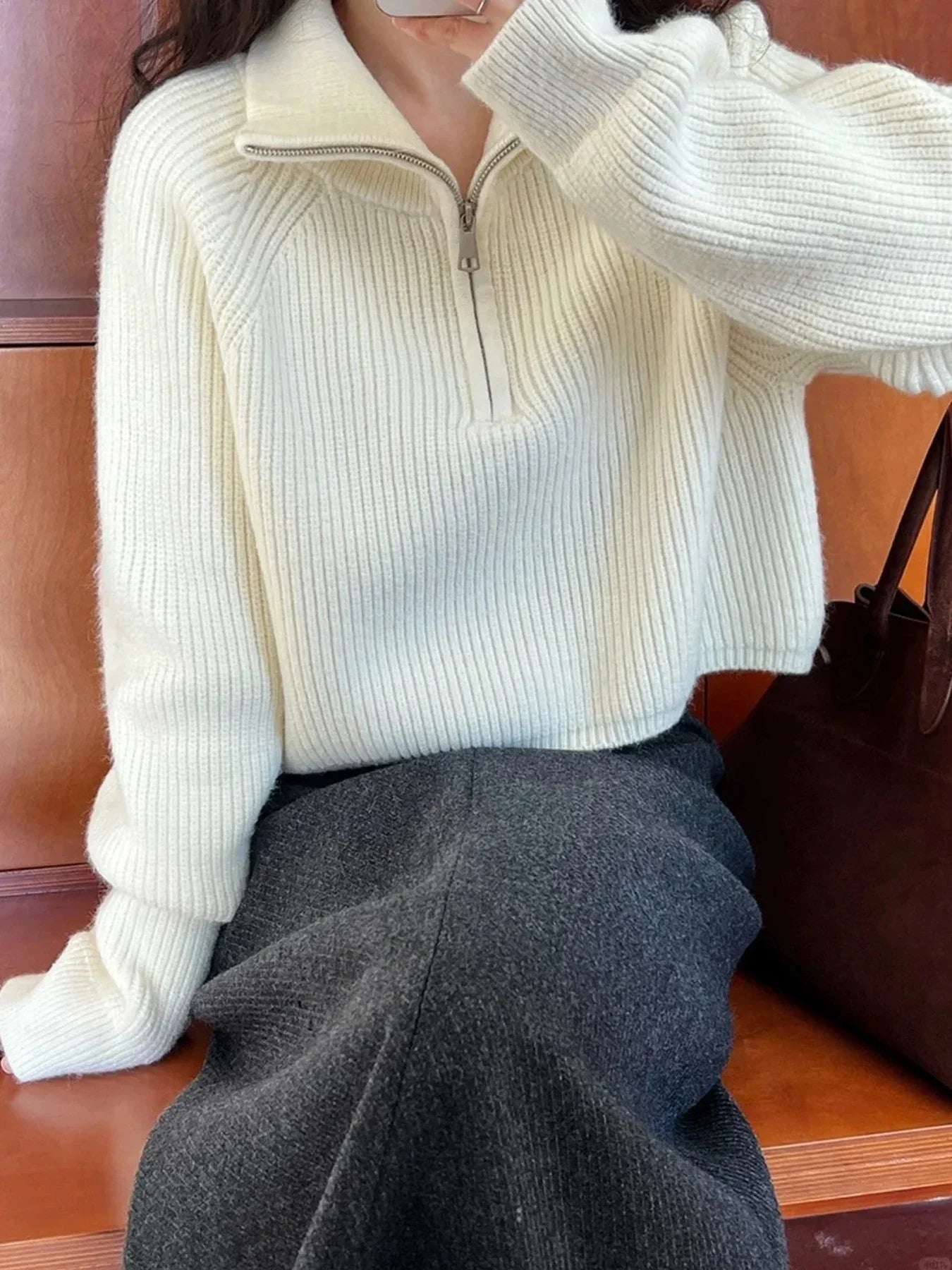 Women's Loose Half-Zip Turtleneck Sweater