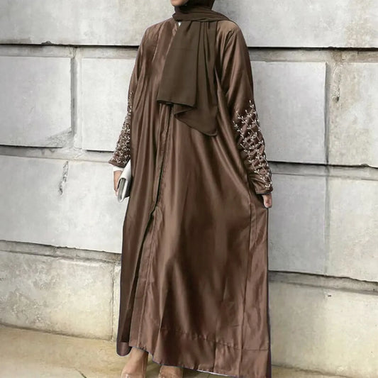 Handmade Beaded Open Abaya with Belt