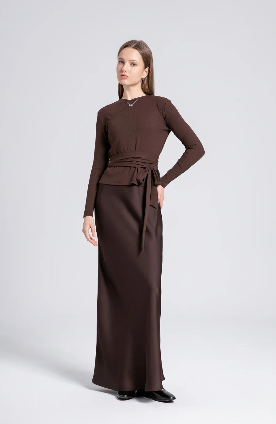 Women's Ribbed Wrap Top & Satin Dress Set