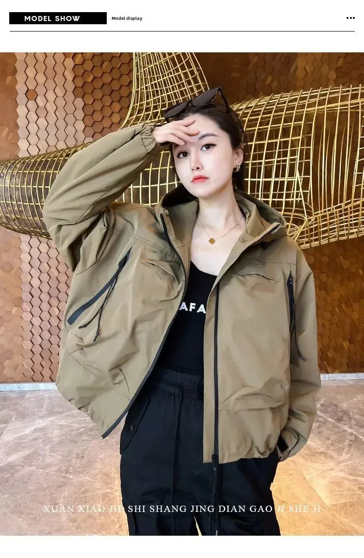 Plus-Size Hooded Windbreaker Jacket