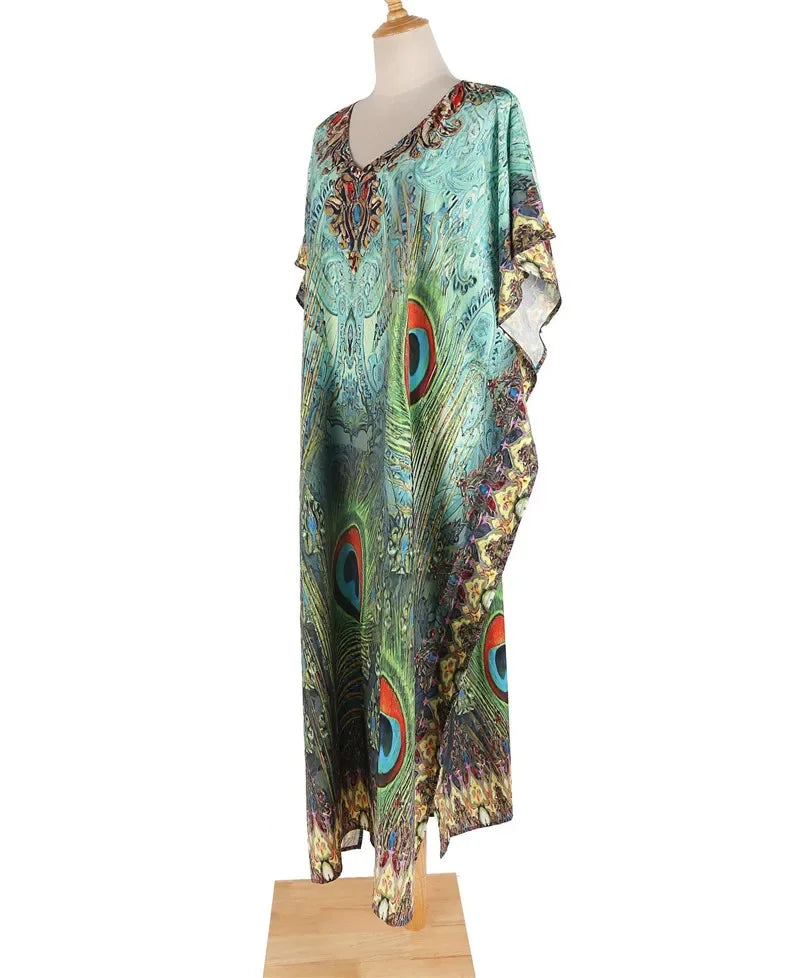 Women's Peacock Print Beach Kaftan