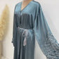Handmade Beaded Open Abaya with Belt