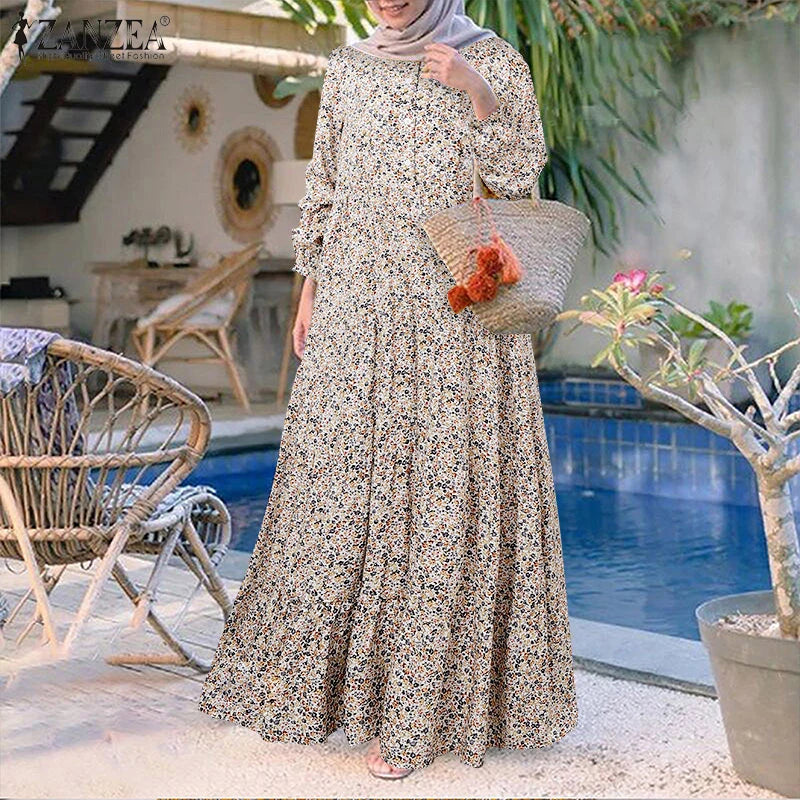Women's Floral Printed Maxi Abaya Dress