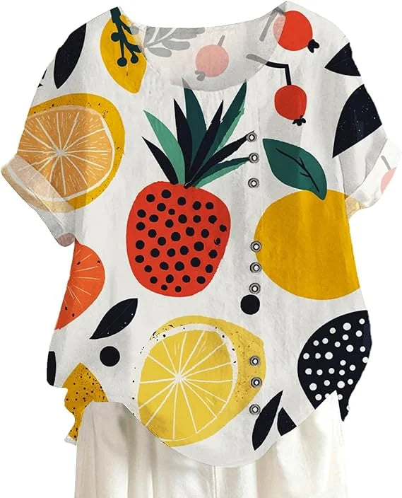 Women's Blue Floral Cotton-Linen Tunic