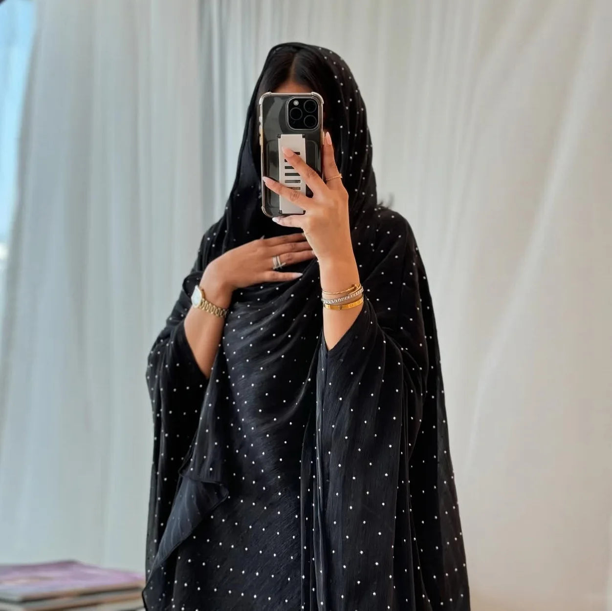 Dubai Diamonds Open-Front Abaya Kaftan