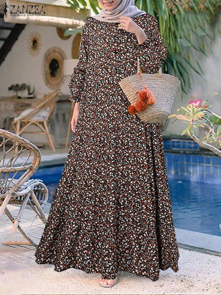 Women's Floral Printed Maxi Abaya Dress