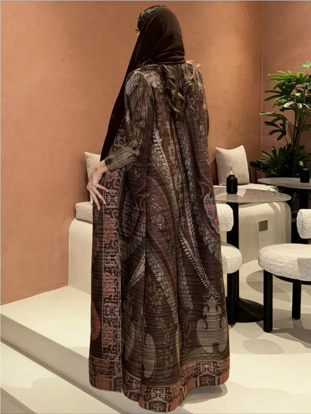 Women's Pleated Open Abaya Maxi Dress