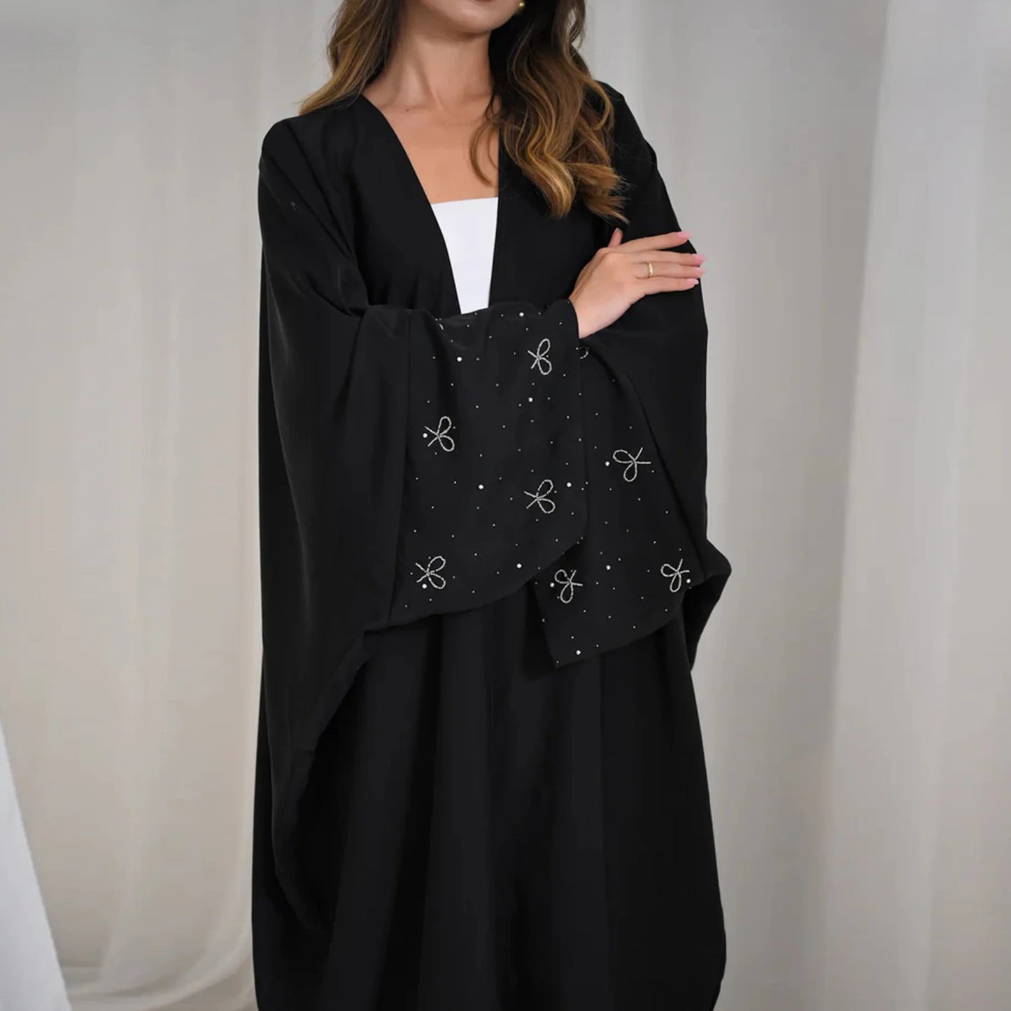 Women's Embroidered Open Front Abaya Jacket