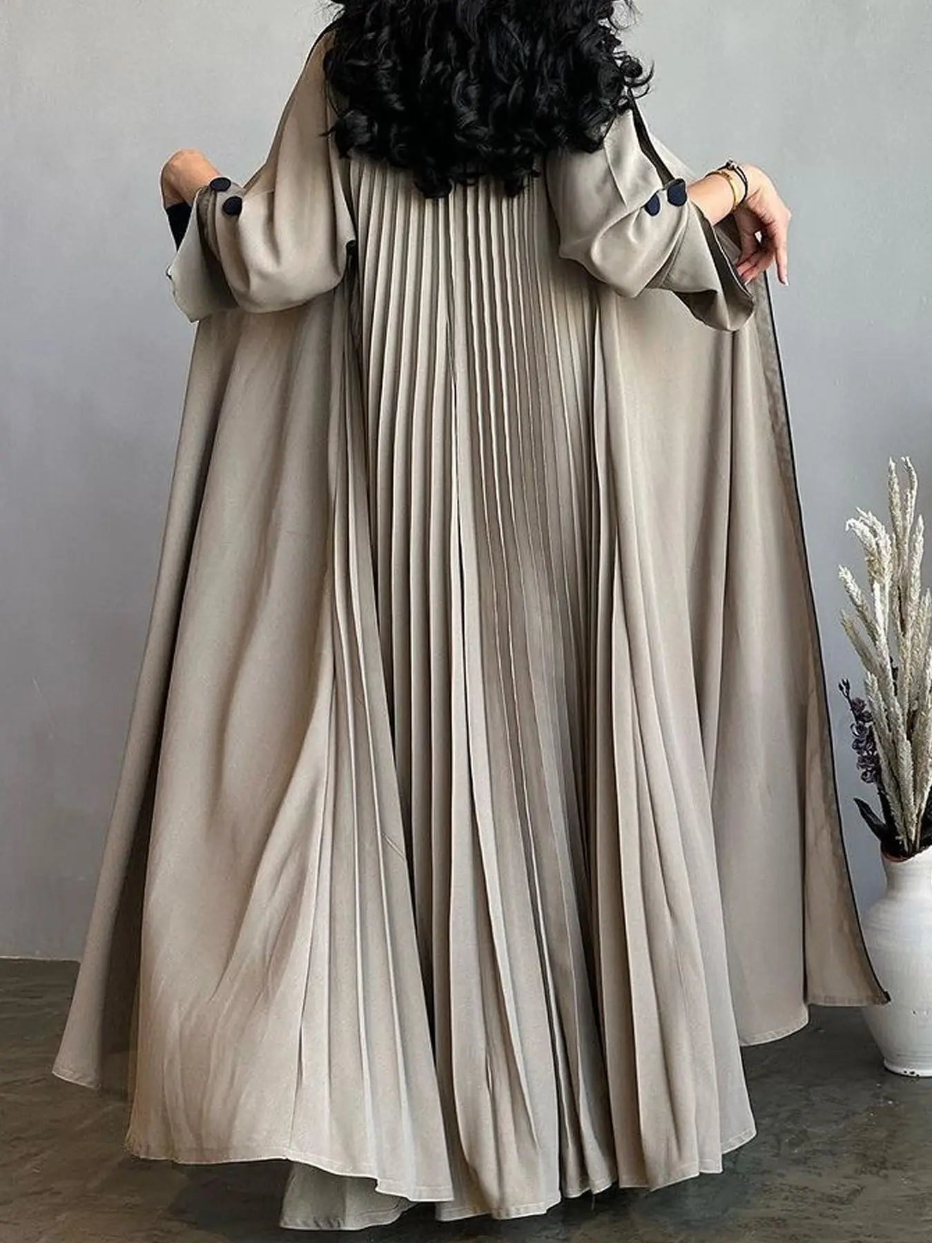 Contrast Trim Open-Front Abaya Cardigan