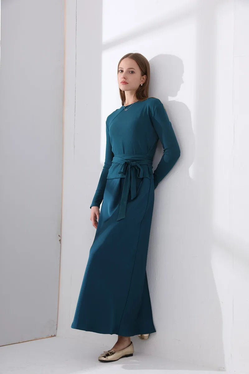 Women's Ribbed Wrap Top & Satin Dress Set