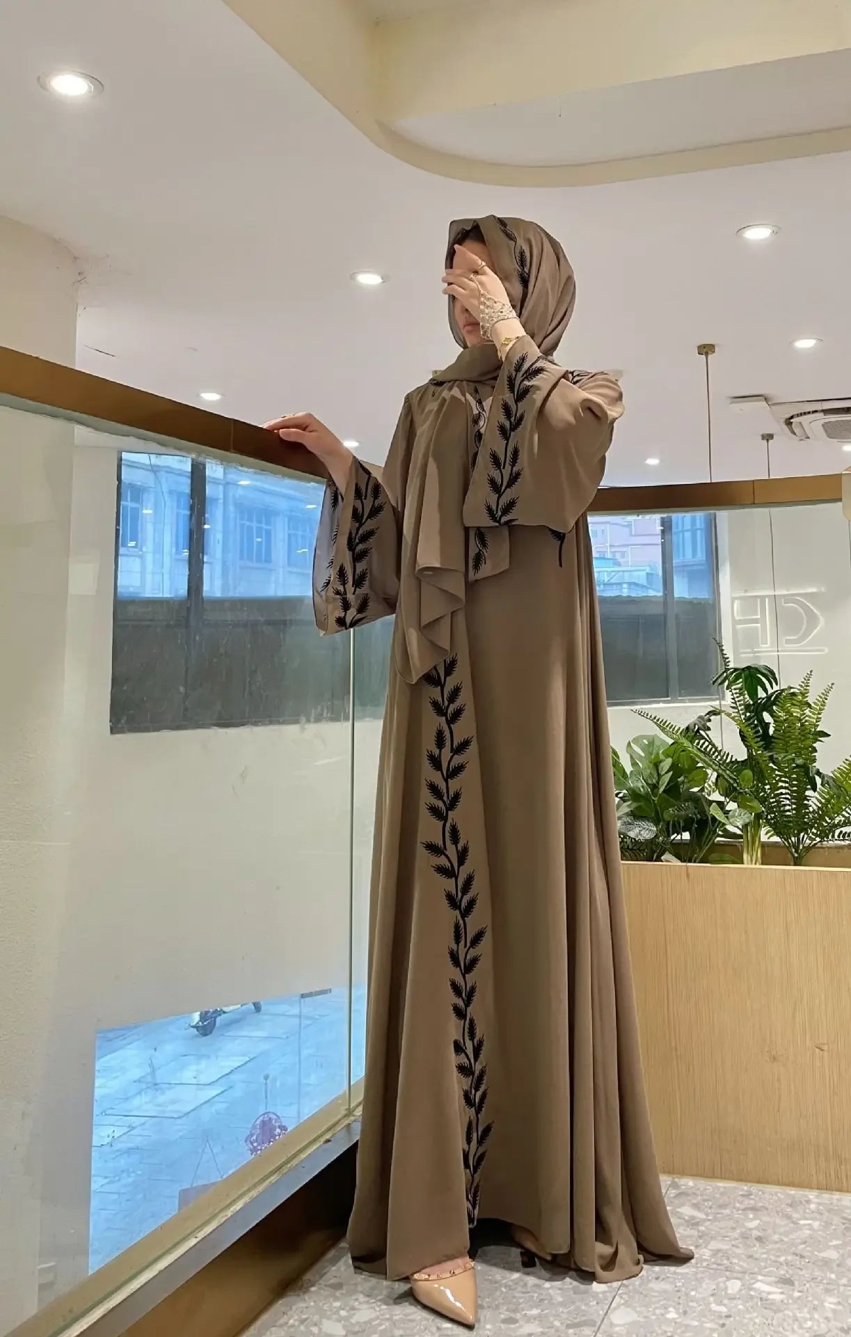 Women's Embroidered Abaya Dress with Scarf