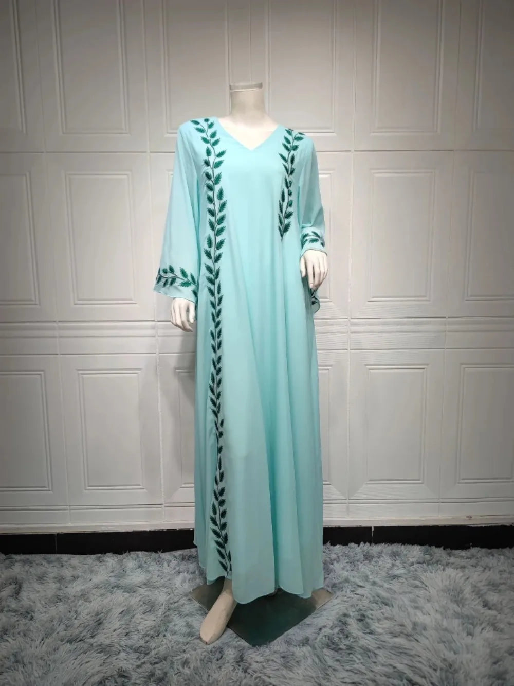Women's Embroidered Abaya Dress with Scarf