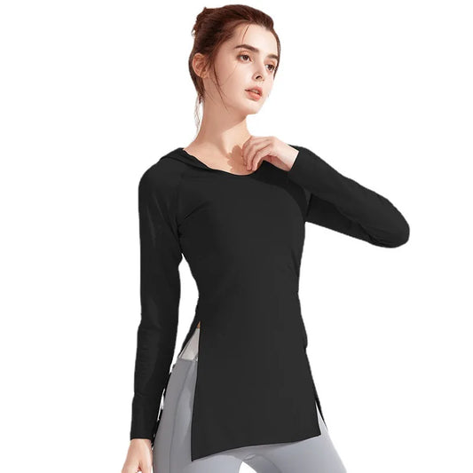 Women's Long-Sleeve Hooded Gym Top