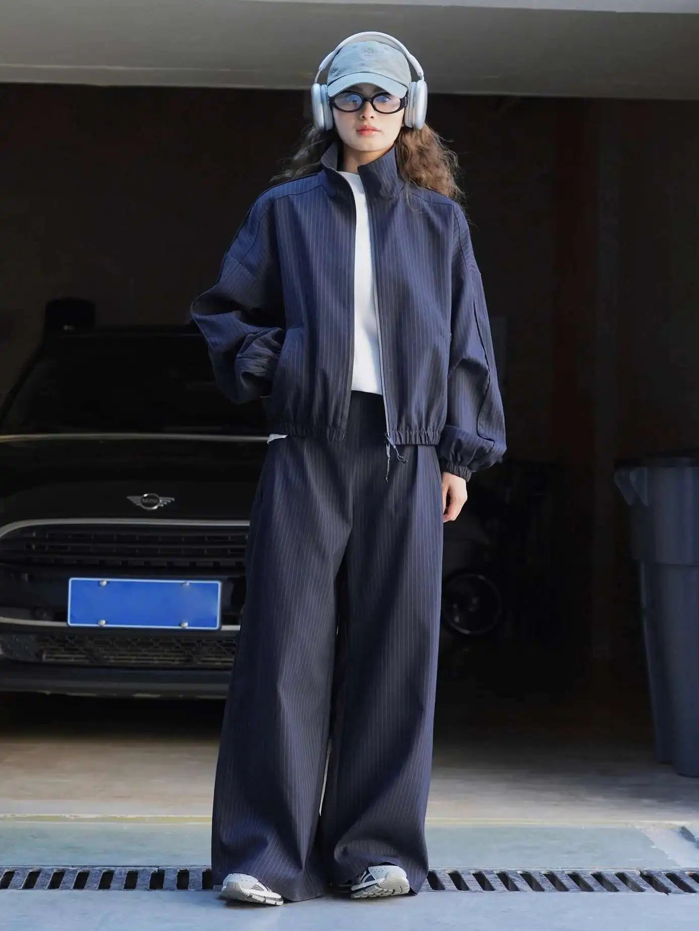 Women's Designer Striped Stand-Neck Jacket