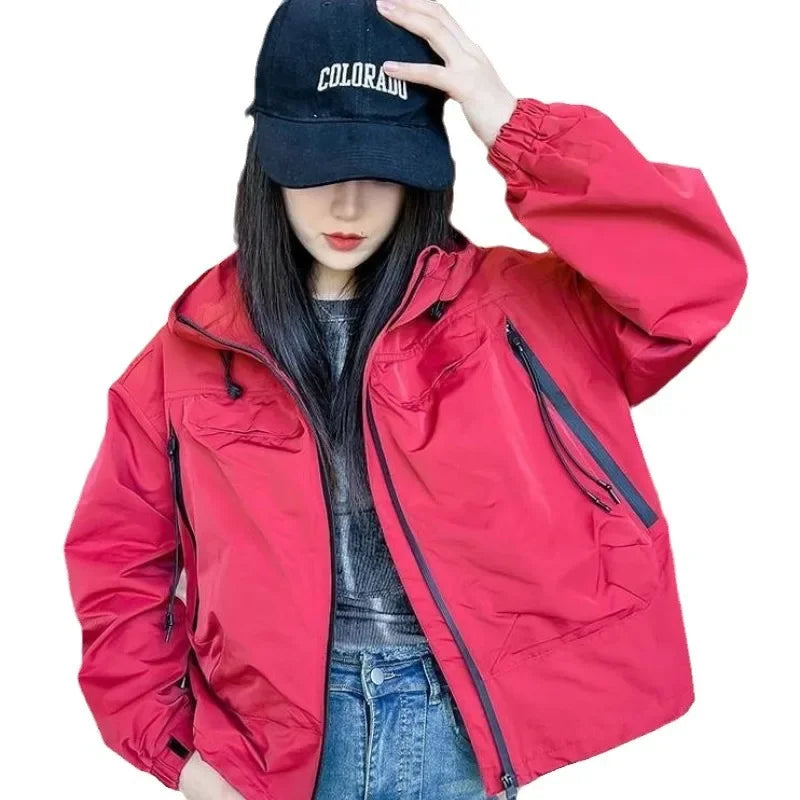 Plus-Size Hooded Windbreaker Jacket