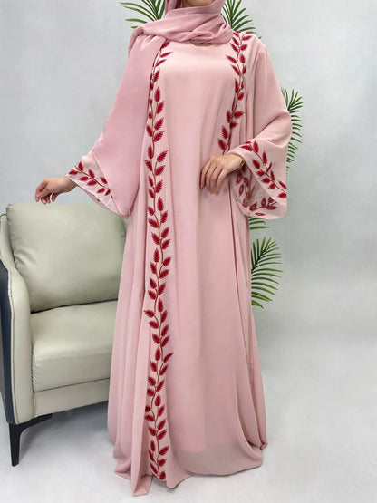 Women's Embroidered Abaya Dress with Scarf