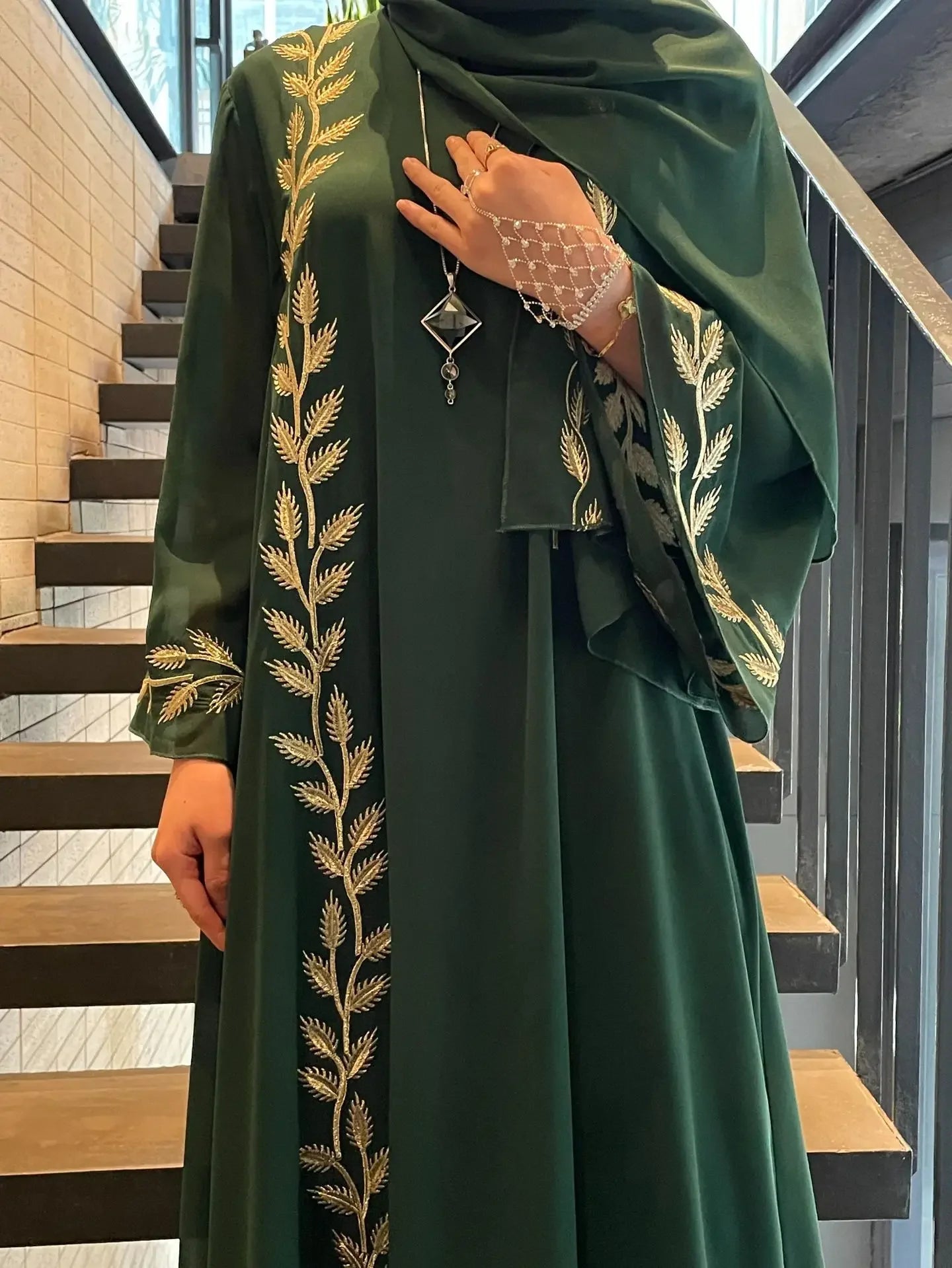 Women's Embroidered Abaya Dress with Scarf