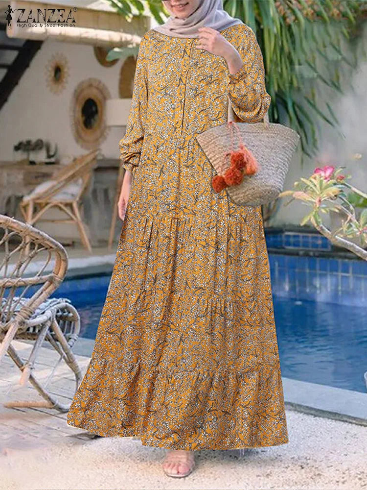 Women's Floral Printed Maxi Abaya Dress