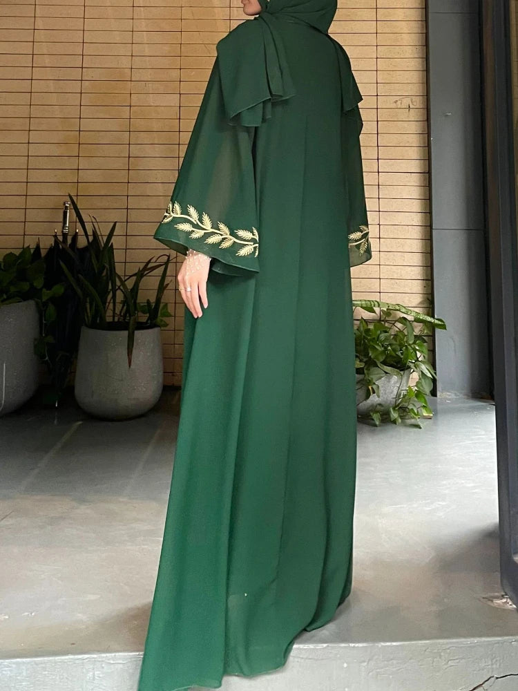 Women's Embroidered Abaya Dress with Scarf