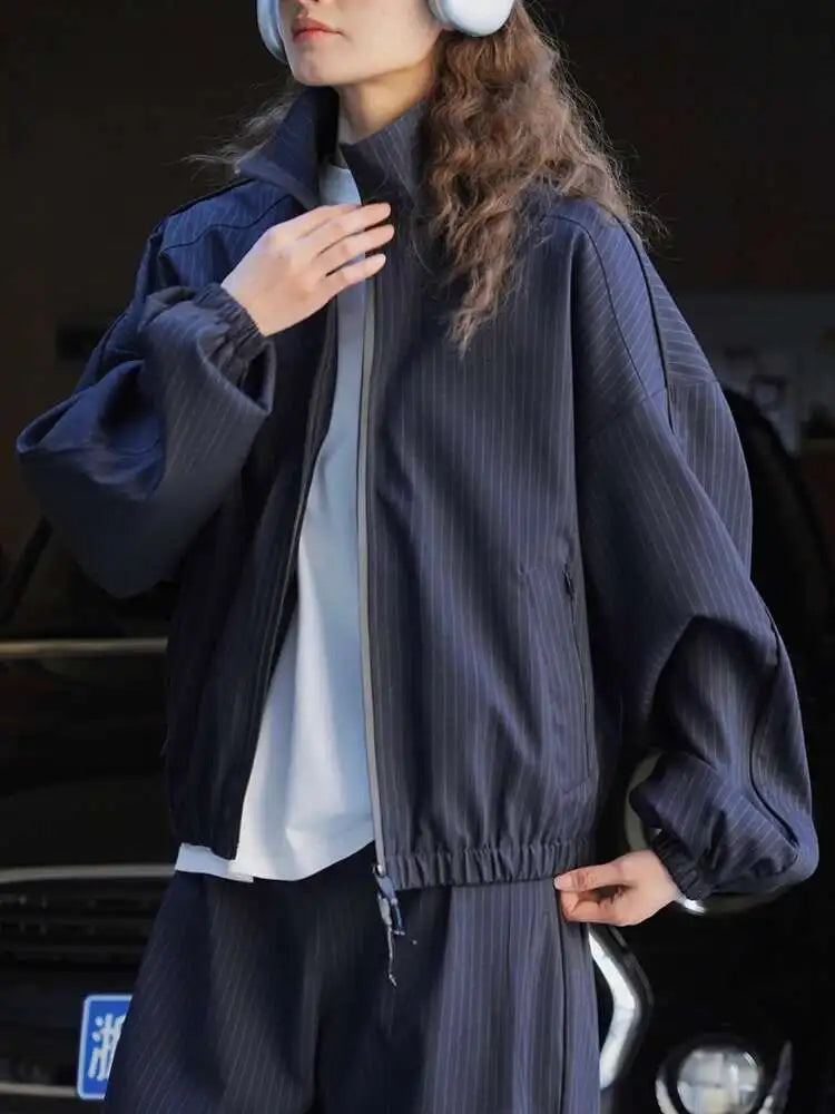 Women's Designer Striped Stand-Neck Jacket