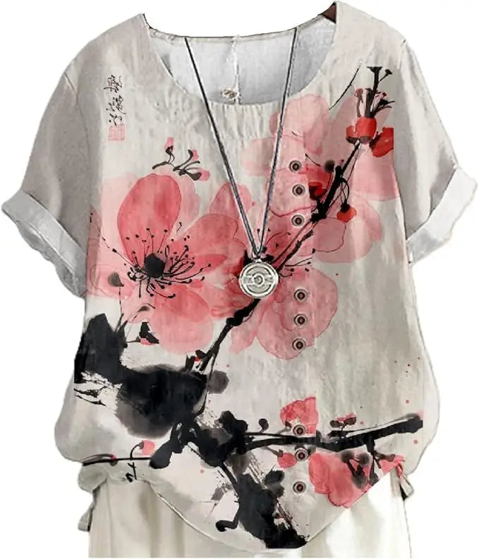 Women's Floral Cotton-Linen Tunic