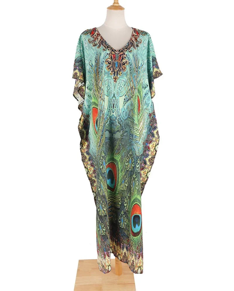 Women's Peacock Print Beach Kaftan