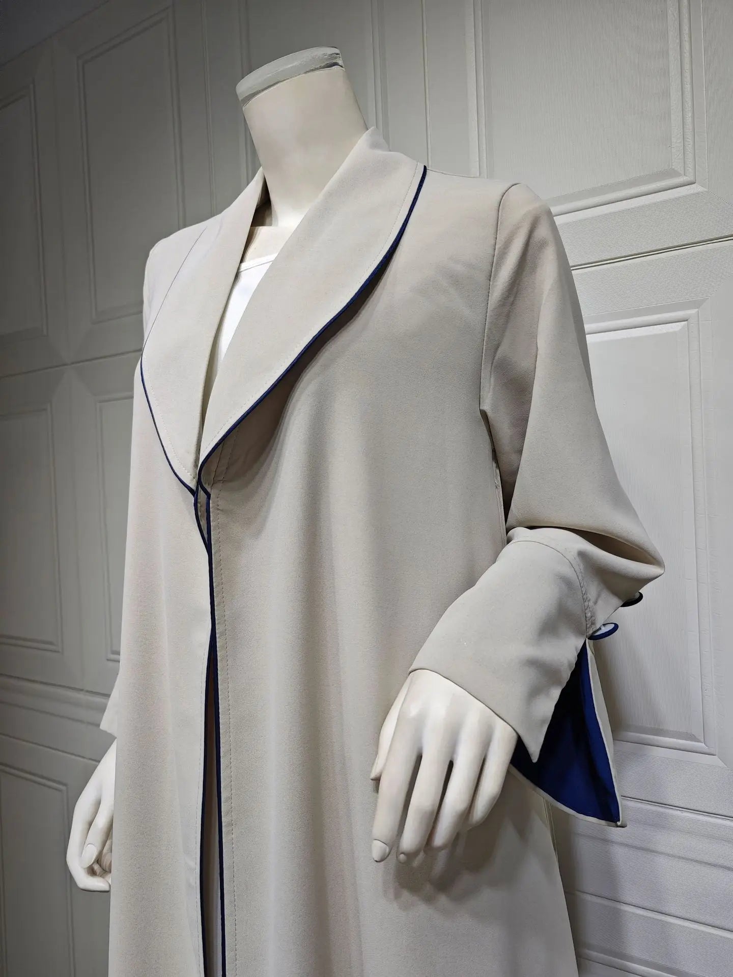 Contrast Trim Open-Front Abaya Cardigan