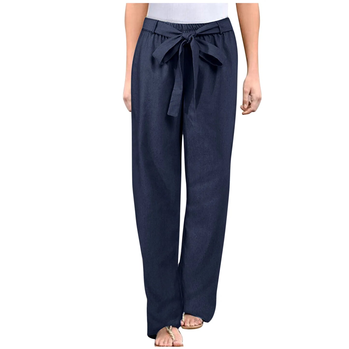 Women's Plus-Size Bow Cotton-Linen Pants