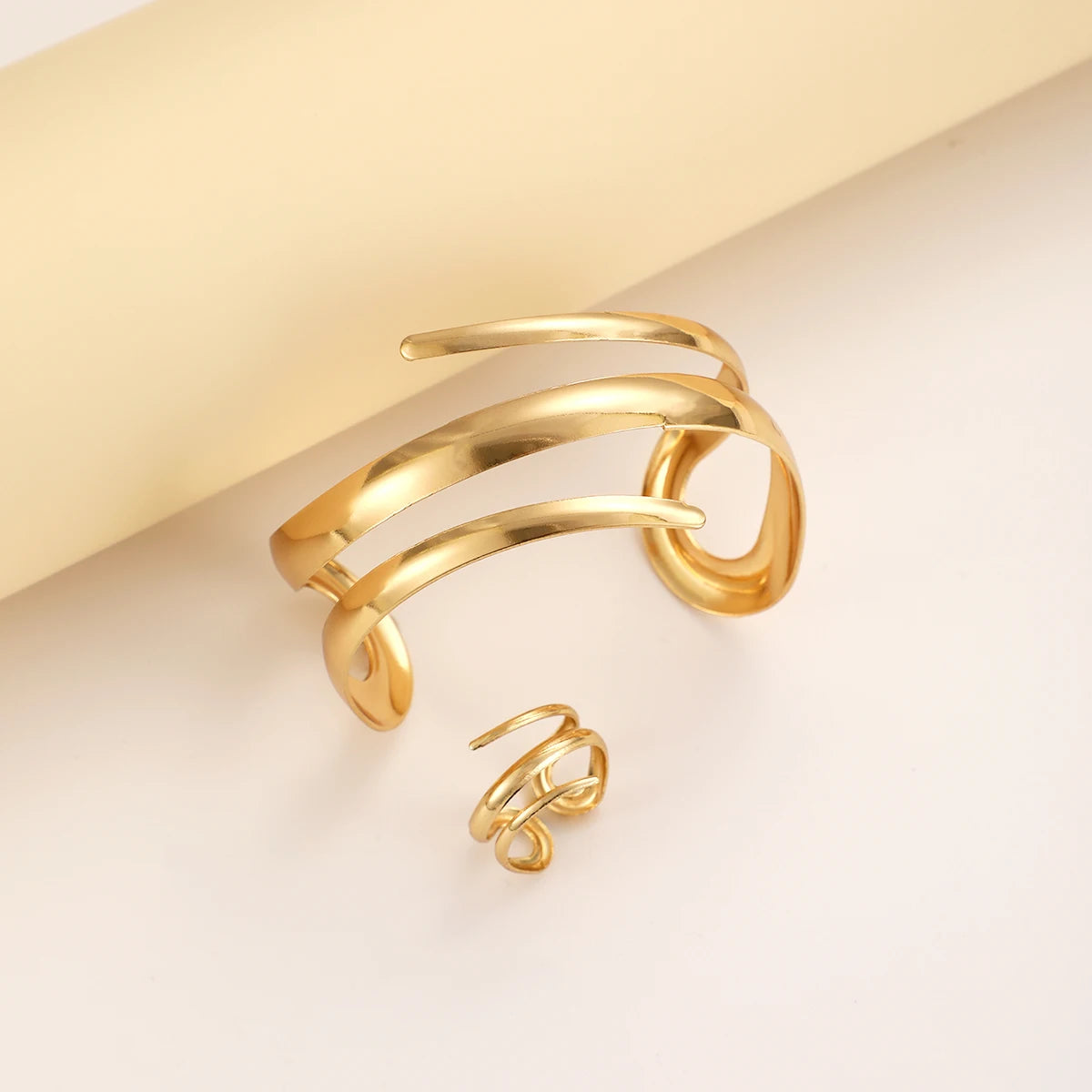 Gold Geometric Bracelet & Ring Set