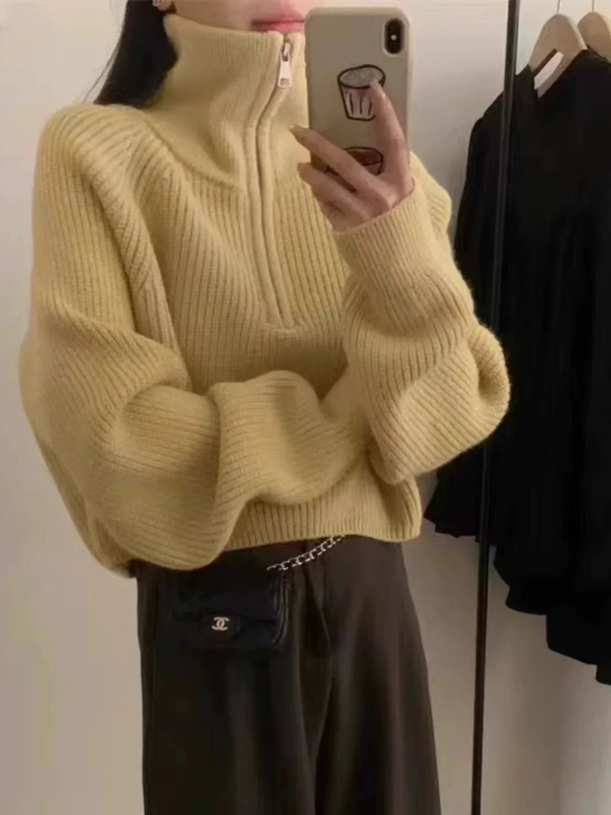 Women's Loose Half-Zip Turtleneck Sweater