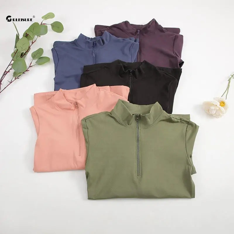 Women's Half-Zip Yoga Top with Thumbholes