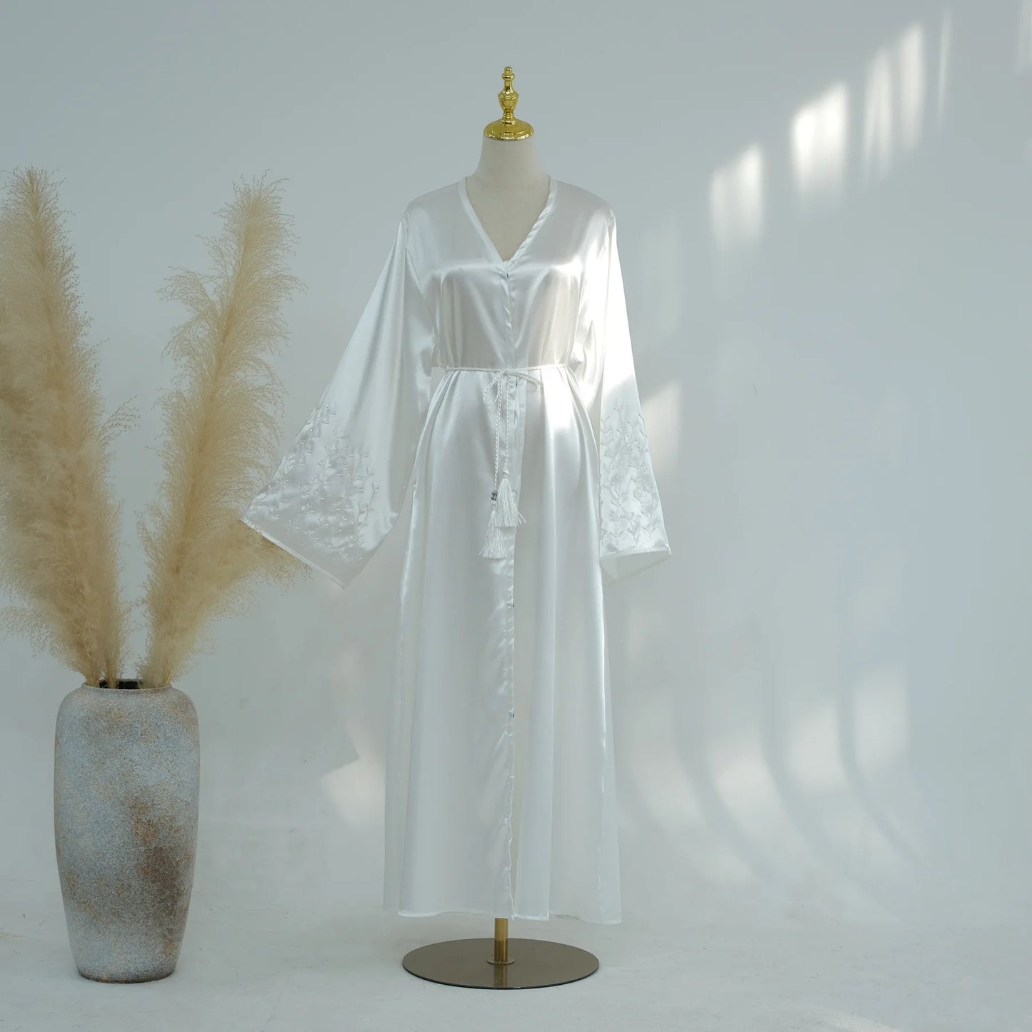 Handmade Beaded Open Abaya with Belt