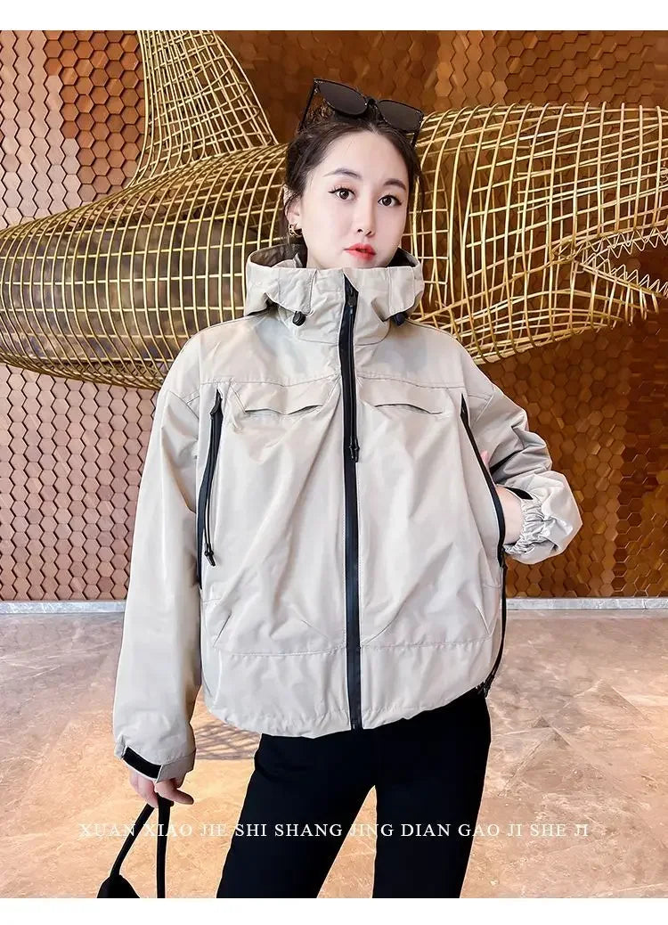 Plus-Size Hooded Windbreaker Jacket