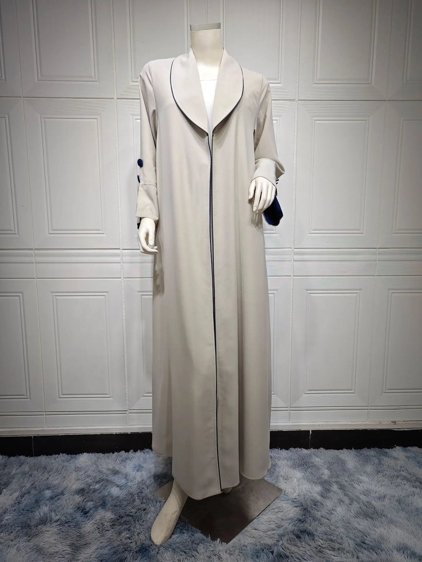 Contrast Trim Open-Front Abaya Cardigan